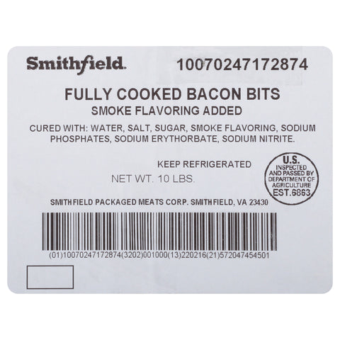 Bacon Pork Real Chip .25 Smoke Flavored Cured Cooked Ref Bag Bit