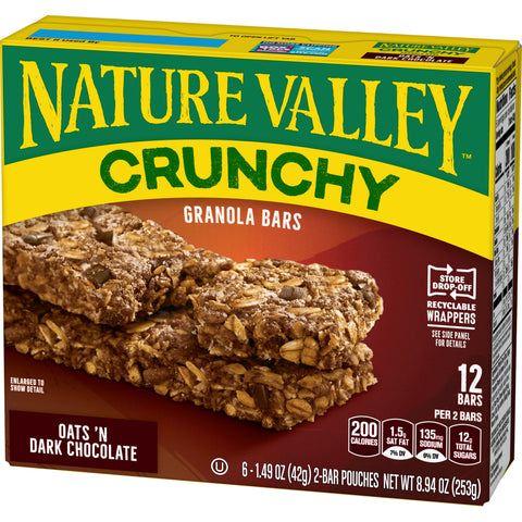Nature Valley Dark Chocolate Crunchy Granola Bar, 8.94 Ounce -- 12 per case.
