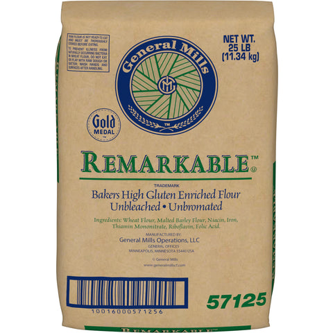 General Mills Remarkable Bakers High Gluten Unbleached Enriched Flour, 25 Pound -- 2 per case.