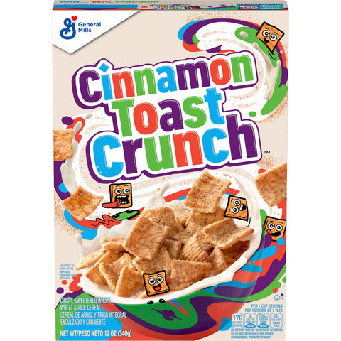 Cinnamon Toast Crunch Crispy Sweetened Whole Wheat and Rice Cereal, 12 Ounce -- 12 per case.