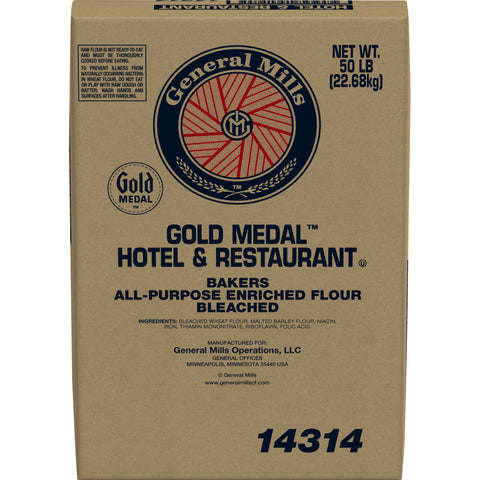 Gold Medal All Purpose Bleached Enriched Malted Hotel and Restaurant Flour, 50 Pound.