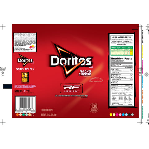 Doritos Reduced Fat Single Serve Nacho Cheese Tortilla Chips, 1 Ounce -- 72 per case.