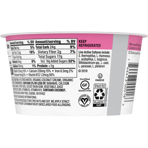 So Delicious Organic Coconut Strawberry Banana Yogurt Alternative, 5.3 Ounce -- 12 per case