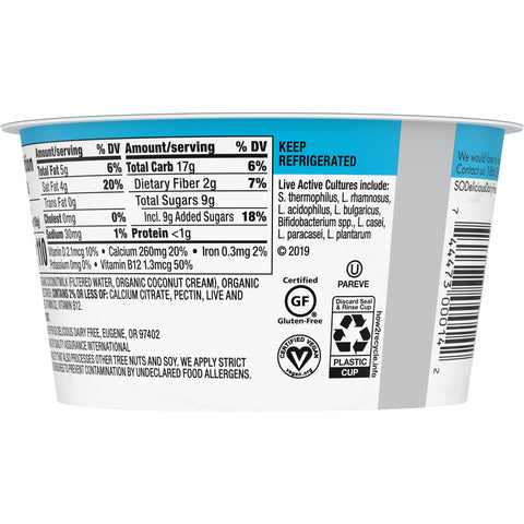 So Delicious YOGURT COCONUT MILK DAIRY FREE CULTURED ORGANIC