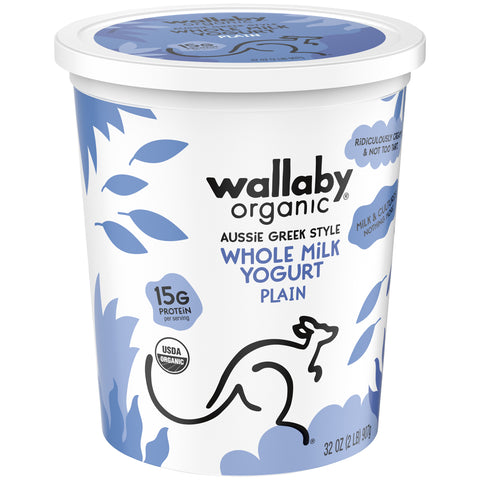 Wallaby Organic Plain Whole Milk Greek Yogurt, 32 Ounce -- 6 per case