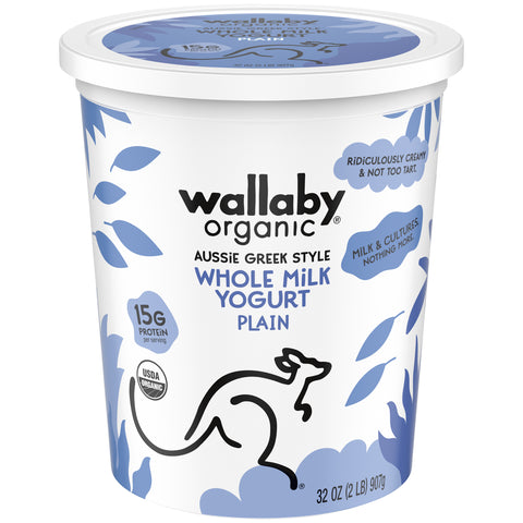 Wallaby Organic Plain Whole Milk Greek Yogurt, 32 Ounce -- 6 per case