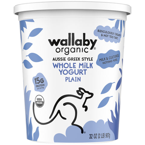 Wallaby Organic Plain Whole Milk Greek Yogurt, 32 Ounce -- 6 per case