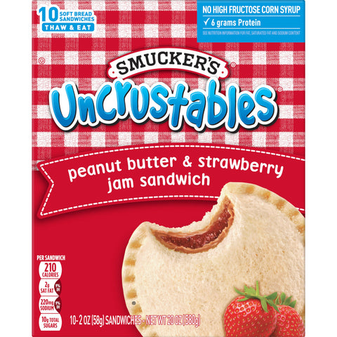 Smuckers Uncrustables Peanut Butter and Strawberry Jam Sandwich, 2 Ounce -- 60 per case.