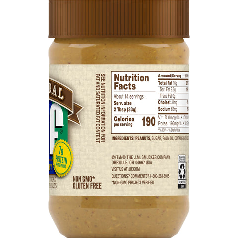 Jif Natural Crunchy Peanut Butter, 16 Ounce -- 12 per case.