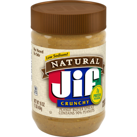 Jif Natural Crunchy Peanut Butter, 16 Ounce -- 12 per case.