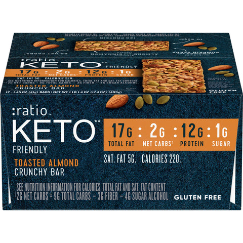 Ratio Keto Friendly Toasted Almond Bar, 17.4 Ounce -- 4 per case