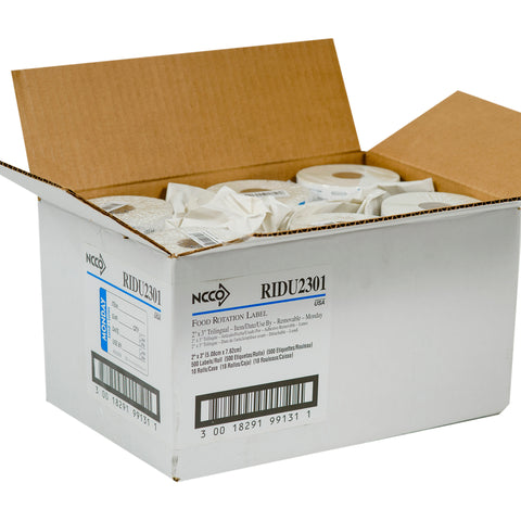 National Checking Company Dateit Blue Trilingual Item/Date/Use By Removable Label - Monday, 2 x 3 inch -- 500 per case.