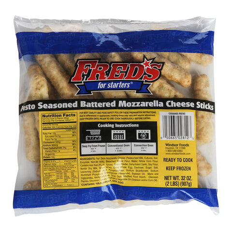Fred's For Starters® APPETIZER CHEESE MOZZARELLA BREADED STICK PESTO BATTERED 3.25