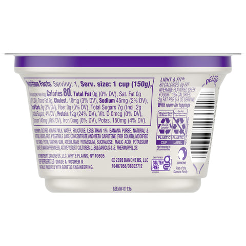 Light and Fit Banana Cream Nonfat Greek Yogurt , 5.3 Ounce -- 12 per case.