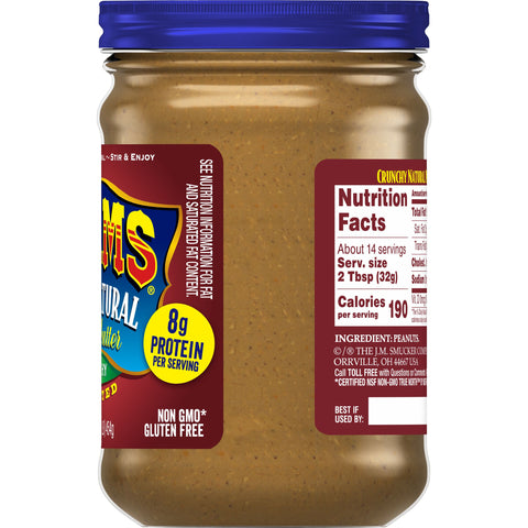 Adams Natural Unsalted Crunchy Peanut Butter, 16 Ounce -- 6 per case.
