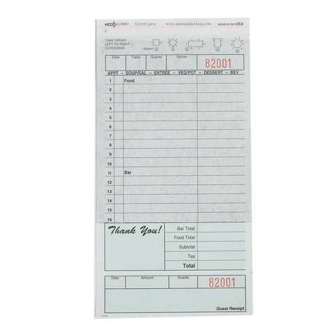 National Checking Company Carbon Backed Guest Check Board - 2 Part Green, 16 Line, 4.20 x 8.25 inch -- 2500 per case.