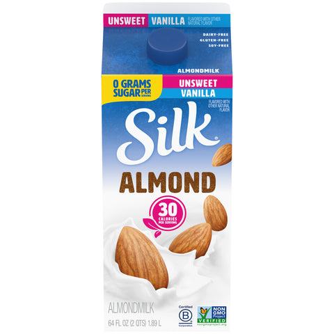 Silk Unsweetened Pure Vanilla Almond Milk, 0.5 Gallon -- 6 per case