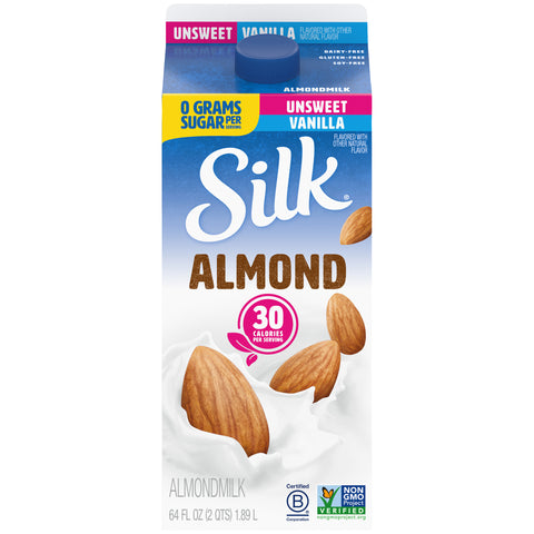 Silk Unsweetened Pure Vanilla Almond Milk, 0.5 Gallon -- 6 per case
