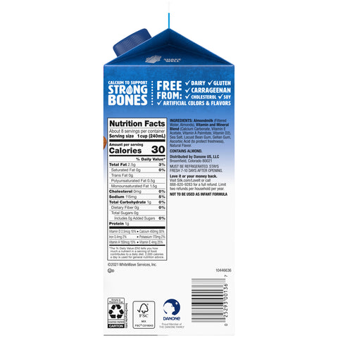 Silk Unsweetened Pure Vanilla Almond Milk, 0.5 Gallon -- 6 per case