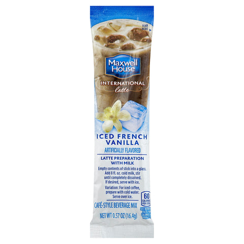 Maxwell House International Cafe Style Iced Latte Singles French Vanilla Beverage Mix, 3.42 Ounce -- 8 per case.