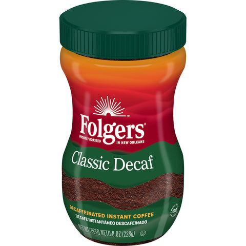 Folgers Classic Decaffeinated Instant Coffee, 8 Ounce -- 6 per case.