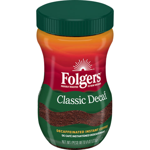 Folgers Classic Decaffeinated Instant Coffee, 8 Ounce -- 6 per case.