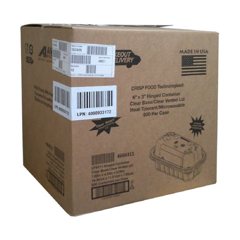 Anchor Packaging Crisp Food Technologies Polypropylene Baby Rectangle Hinged Clamshell Container, 14 Ounce Capacity -- 600 per case
