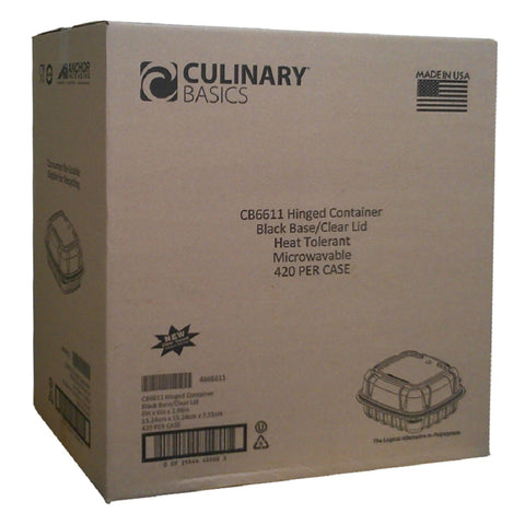 Container Plastic 1 Compartment Black Base Hinged Lid Clear Cb6611 6x6