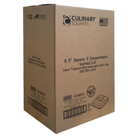 Culinary Squares® LID DOME SQUARE 3-COMPARTMENT ANTI-FOG VENTED CLEAR 8.5X8.5X.96