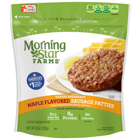 Morningstar Farms Breakfast Maple Flavored Sausage Patties, 8 Ounce -- 6 per case.