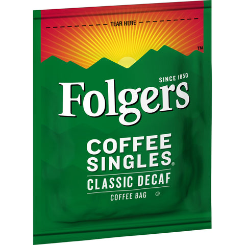Folgers Decaffeinated Coffee Singles - 19 coffee bags per box, 12 boxes per case