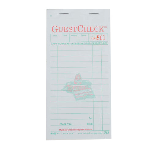 National Checking Company Interleaving Carbon Guest Check Paper - 2 Part White, 17 Line, 3.4 x 6.75 inch -- 50 per case.