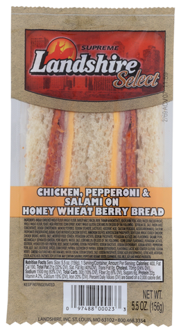 Landshire® SANDWICH WEDGE CHICKEN PEPPERONI SALAMI & CHEESE HONEY BERRY WHEAT BREAD 10000002486