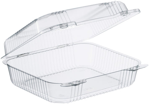 Dart StayLock Oriented Polystyrene Clear Medium Hinged Lid Container, 8 3/10 x 7 4/5 x 3 inch -- 250 per case