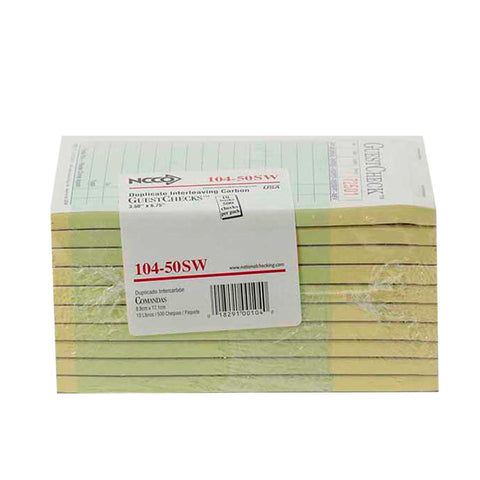 National Checking Company Interleaving Carbon Guest Check Paper - 2 Part Green, 16 Line, 3.5 x 6.75 inch -- 50 per case.