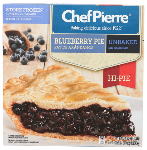 Sara Lee Chef Pierre Unbaked Blueberry Pie, 10 inch -- 6 per case.