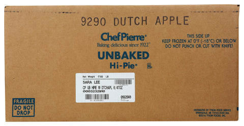 Sara Lee Chef Pierre Unbaked Dutch Apple High Pie, 10 inch -- 6 per case.