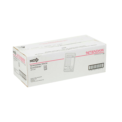 National Checking Company Carbonless Guest Check Board - 2 Part Green, 11 Line, 4.20 x 7.25 inch -- 2000 per case.