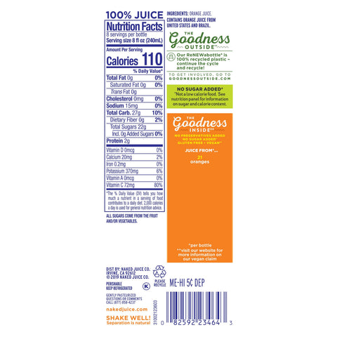Naked Juice JUICE NAKED JUICE ORANGE PLASTIC BOTTLE