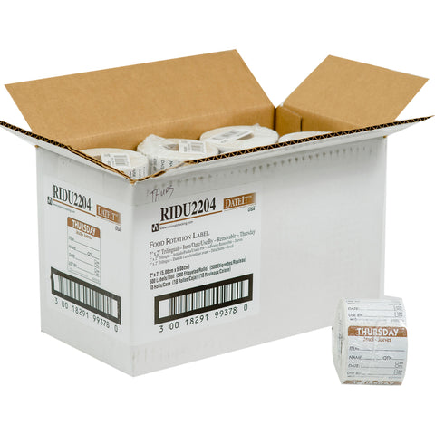 DateIt™ LABEL TRILINGUAL ITEM/DATE/USE BY REMOVABLE BROWN THURSDAY 2X2