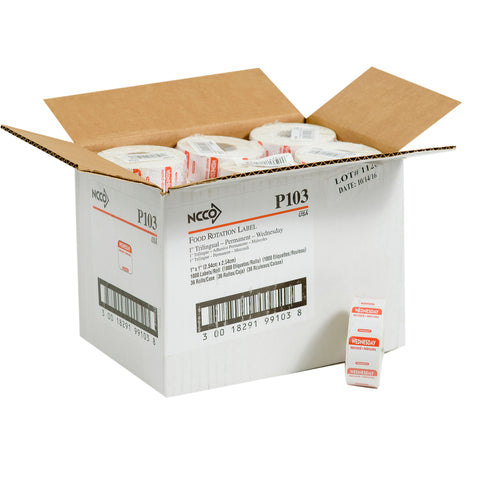 National Checking Company Dateit Red Trilingual Permanent Label - Wednesday, 1 x 1 inch -- 1000 per case.