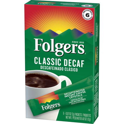 Folgers Decaffeinated Instant Coffee, 0.42 Ounce -- 12 per case.