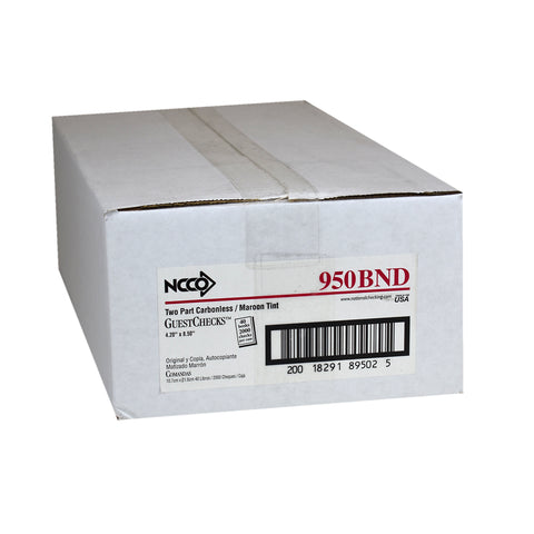 National Checking Company Carbonless Guest Check Board - 2 Part Maroon, 15 Line, 4.20 x 8.38 inch -- 2000 per case.