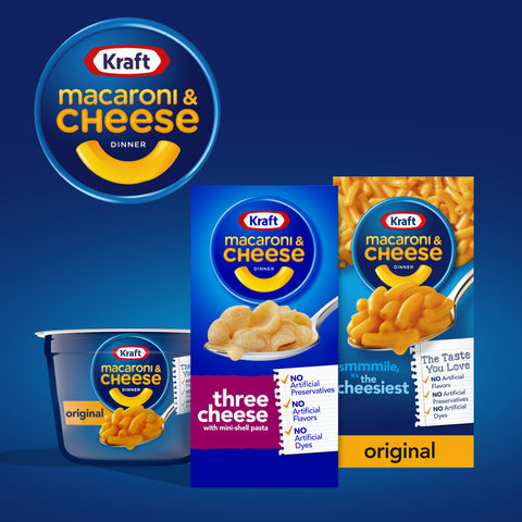 Kraft Dry Three Macaroni and Cheese Dinners Entree, 7.25 Ounce -- 24 per case.