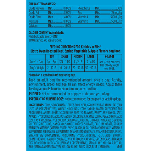 Kibbles N Bits Bistro Beef Dog Food, 3.5 Pound -- 4 per case.