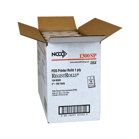 National Checking Company White Bond 1 Ply Register Roll Tape, 3 inch -- 30 per case.