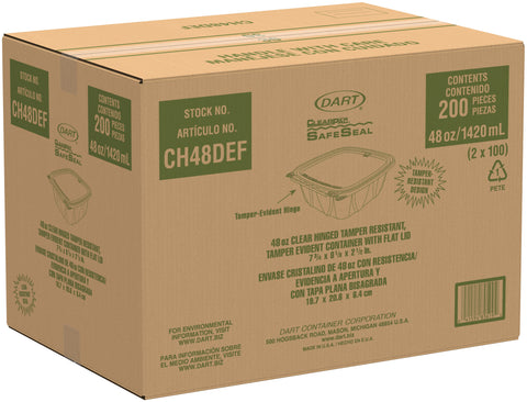 Dart ClearPac® CONTAINER PLASTIC TAMPER-RESISTANT TAMPER-EVIDENT W/ FLAT LID 48 OZ