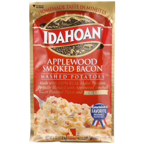 Idahoan Applewood Smoked Bacon Mashed Potatoes, 4 Ounce Pouch -- 12 per case.