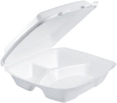 Container Foam White Large 3-compartment W/ Removable Lid 9.4x9x3