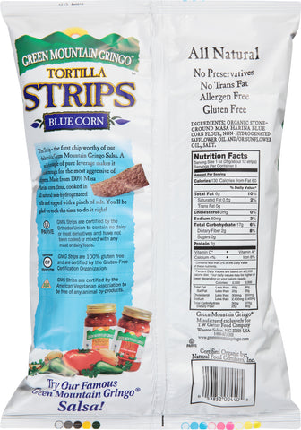 Green Mountain Gringo Organic Blue Tortilla Strips, 8 Ounce -- 12 per case.